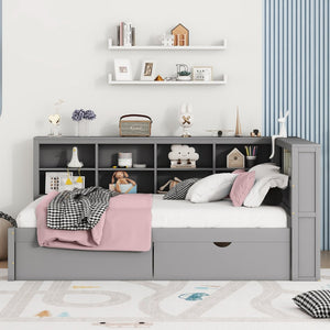 English Elm Wooden Full Size Daybed with 2 Storage Drawers Built-in Usb Charging Modern Frame N733S170505E