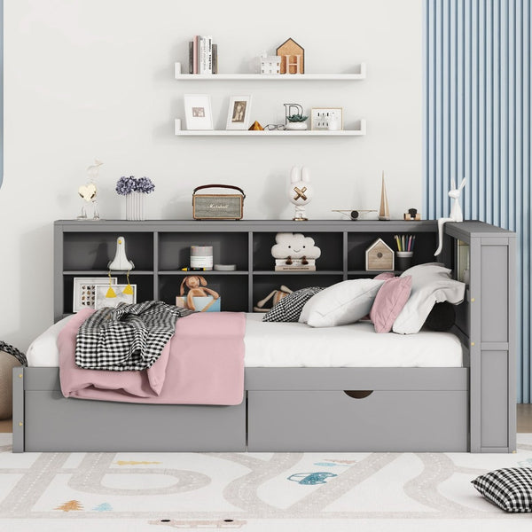 English Elm Wooden Full Size Daybed with 2 Storage Drawers Built-in Usb Charging Modern Frame N733S170505E
