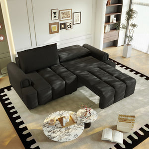 English Elm 90.2" Plush Teddy Fabric Convertible Sleeper Sofa with Hidden Storage for Living Room Black W1885S00313