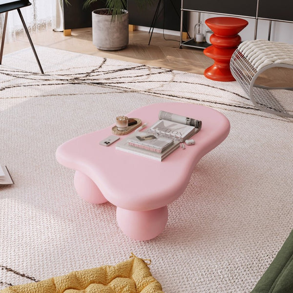 English Elm 40 Inch Cloud Shape Low Mdf Coffee Table with Ball Legs for Eclectic Living Rooms W1435S00018
