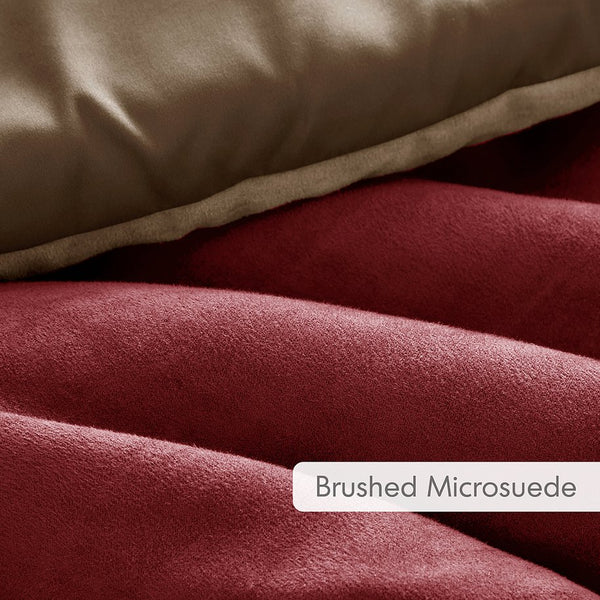 JLA Home Comfort Spaces - Pieced Faux Suede Comforter Set with Two-Tone Color-Block Design, Oeko-Tex Certified, Midweight Comfort Brick AM10-0291