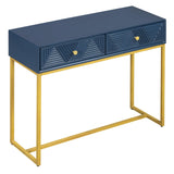 English Elm Trexm Modern Sleek Console Table Two Drawers With Stripe Design For Living Room and Entryway (Navy)