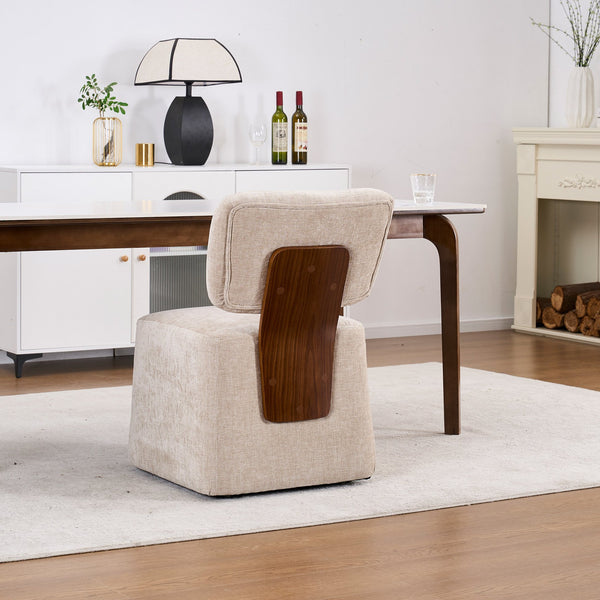 English Elm Linen Upholstered Armless Dining Chair with Smooth Casters for Easy Mobility, Versatile & Sleek Beige W2069P324093