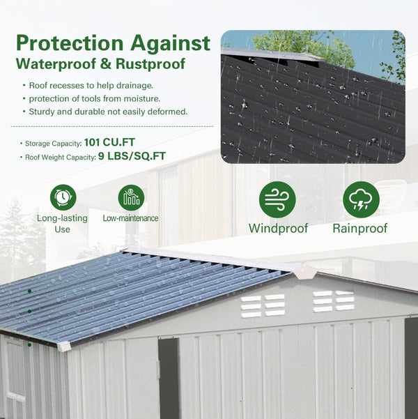 English Elm 6x Galvanized Steel Outdoor Storage Shed with Peaked Roof Skylight and Lockable Door W3213P309060