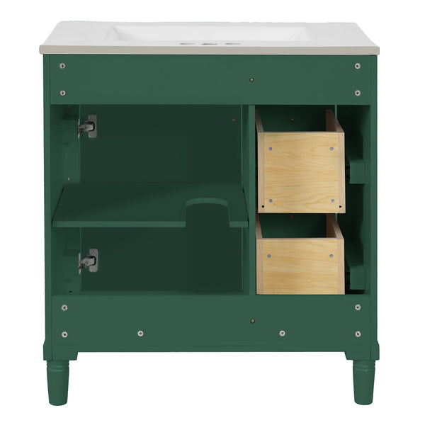 English Elm 30" Bathroom Vanity with Sink — Freestanding Modern Cabinet with Soft-Close Door, 2 Deep Drawers, Durable Basin Green N710P288938F
