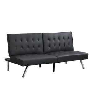English Elm Wood Frame Futon Sofa Bed With Stainless Steel Legs - Versatile Black Pvc Design For Any Space W2297P247530-GIGA