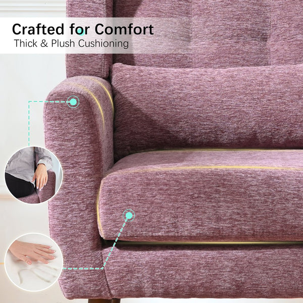 English Elm Modern Accent Chair Chenille Upholstered Ergonomic Lounge Armchair with Wood Legs and Pillow for Reading Comfort and Stylish Living Room Seating Dark Purple,Purple W1028P382741