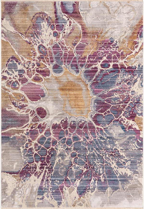 Unique Loom Deepa Imersion Machine Made Abstract Rug Multi, Ivory/Gray/Gold/Light Blue/Purple 5' 3" x 7' 10"