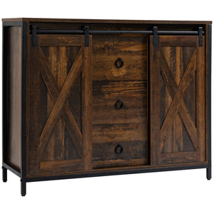 English Elm HOMCOM Rustic Farmhouse Buffet Cabinet with Sliding Barn Doors, 3 Drawers, Adjustable Shelves, Sturdy W2225P173872