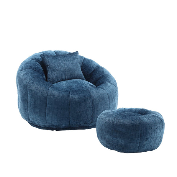 English Elm UNITED Cloud-Luxe Chenille Memory Foam Bean Bag Chair with Ottoman and Pillow for Ultimate Comfort Peacock Blue W1568P361694