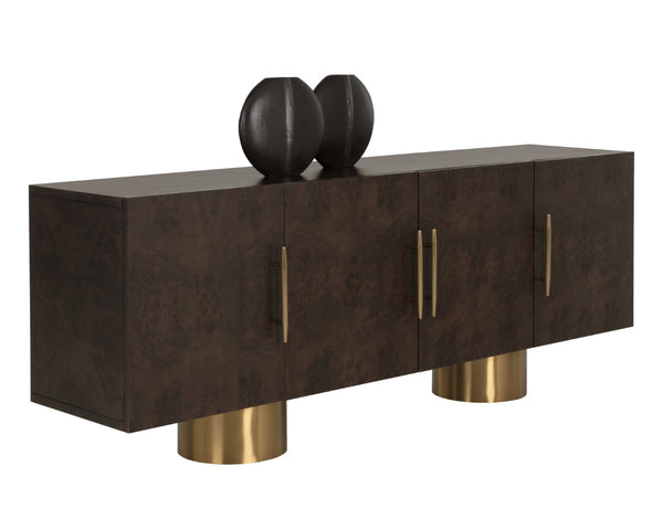Sunpan KRESTEVEN Sideboard: Modern Luxury with Maple Burl Veneer & Gold Accents for Elegant Storage Solutions 112129