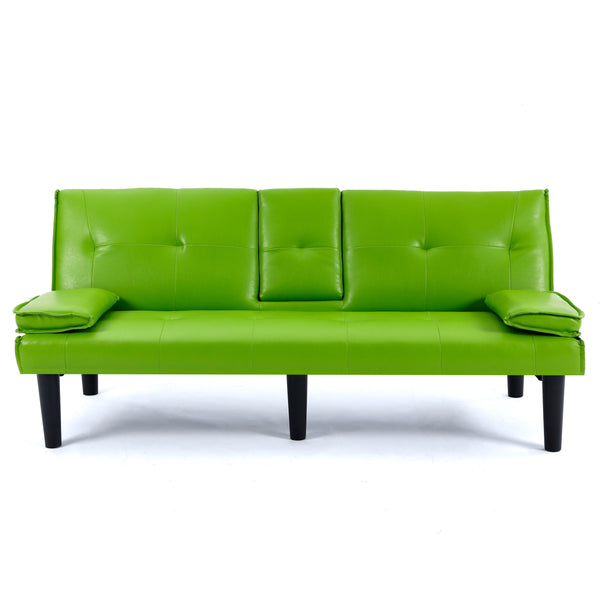 English Elm The 67-inch PVC multi-functional sofa bed with one-click fold, cup holders, sturdy wood frame for apartments Green W3371P318156