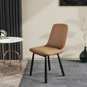English Elm Modern Nordic Faux Leather Upholstered Dining Chairs Iron Legs Kitchen Set of 2 Khaki+Black W1535P460731