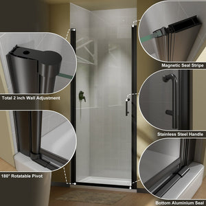 English Elm 30 in Semi-frameless Pivot Shower Door Tempered Glass Matte Black Steel Hardware W637P163758