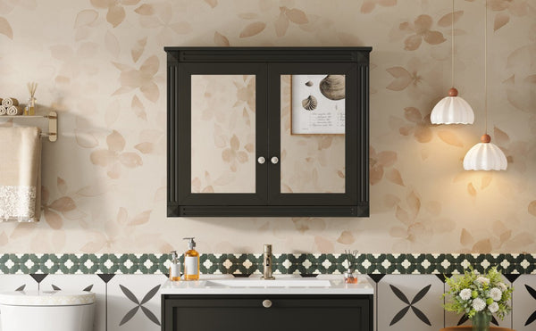 English Elm 36'' Wall Mounted Medicine Cabinet with Dual Mirrors Soft Close Doors Bathroom Storage Black N710P371186B