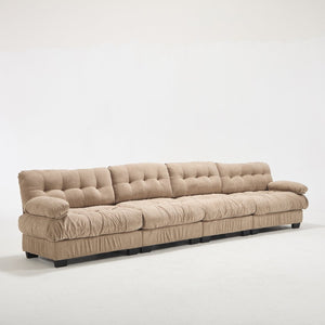 English Elm Modular Cloud Sectional Sofa Flannelette Upholstered Deep Seat with Plush Round Armrests Light Brown W2120S00042