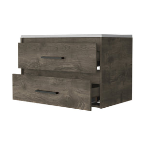English Elm Maine Wall-Mounted Bathroom Vanity with 2 Spacious Drawers, Multicolor Particleboard, Space-Saving Design B128S00077
