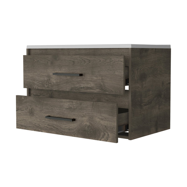 English Elm Maine Wall-Mounted Bathroom Vanity with 2 Spacious Drawers, Multicolor Particleboard, Space-Saving Design B128S00077