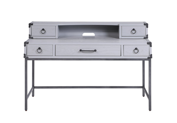English Elm Orchest Gray Finish Writing Desk with 3 Smooth-Glide Drawers, Metal Braces & Sturdy Wooden Frame B2726P243698