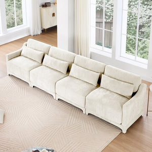 English Elm Four-Seater Chenille Sofa - Ergonomic Design, Solid Wood Frame, Lumbar Pillows, Stylish Beige Comfort W714S01200