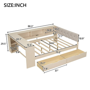 English Elm Wood Full Size Platform Bed With Upholstered Headboard, Storage Solutions & Usb Charging Station GX002108AAC-GIGA