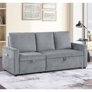 English Elm Corduroy Modern Sofa With Pull-Out Chaise, Underseat Storage, And Cozy Gray Fabric For Comfort B016P407329