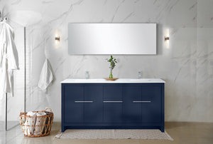 English Elm Navy Double Bath Vanity 72" W With White Quartz Top, Chrome Faucet & Stylish Storage Solutions B2731P259489