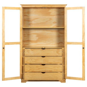 English Elm Topmax Solid Pine Pantry Cabinet with Glass Doors Four Drawers Farmhouse Storage Natural SP000086AAA