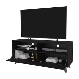 English Elm Wengue TV Stand with Open Shelves and Single Door — Compact 38" Media Console, Rich Finish, Stylish Storage Complement B062P323171