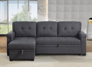English Elm Convertible L-shaped Sectional Sofa with Hidden Storage and Linen Fabric Sleeper B102S00099
