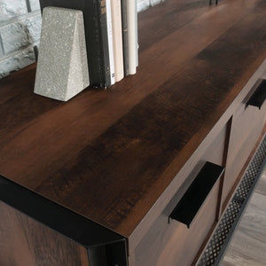 English Elm Credenza, Contemporary Brown Finish With Hidden Storage & File Drawers For Modern Living Spaces B356P367814