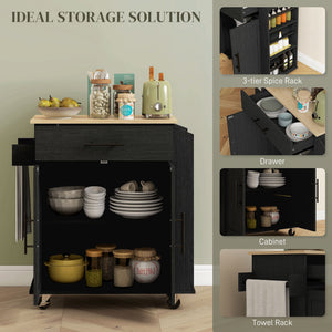English Elm Homcom Mobile Kitchen Island With Ac Outlets, Storage & Spice Rack - Perfect For Small Spaces! W2225P200733