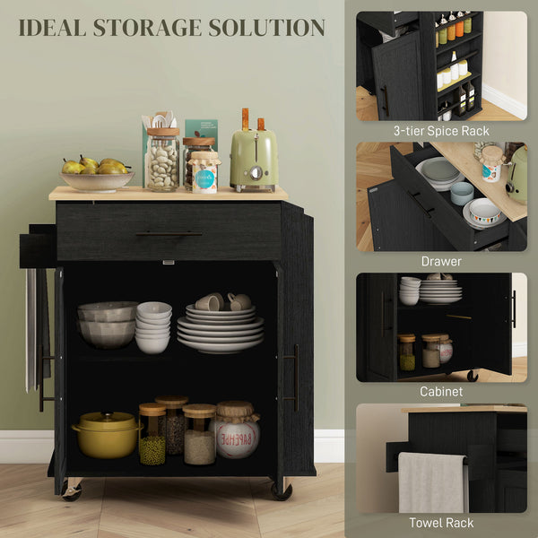 English Elm Homcom Mobile Kitchen Island With Ac Outlets, Storage & Spice Rack - Perfect For Small Spaces! W2225P200733
