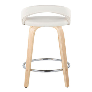 English Elm Fixed-height Swivel Counterstools with Faux Leather Seats and Bent Wood Legs Set of 2 B202S01758