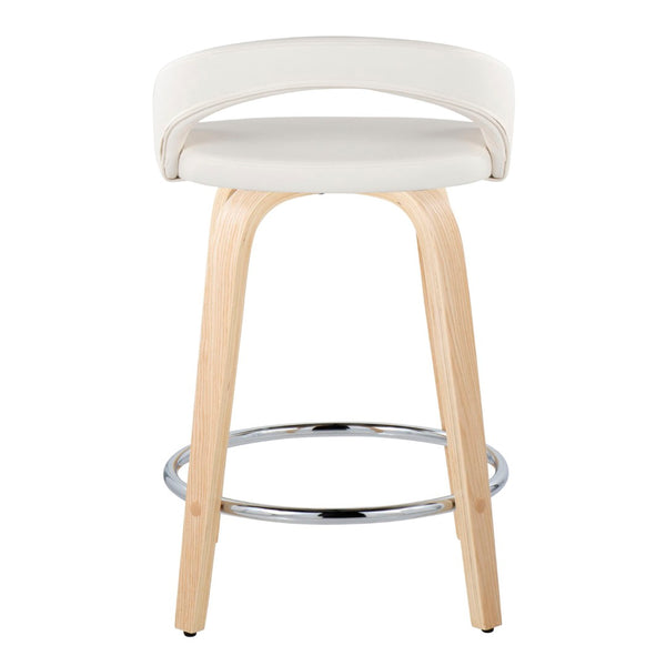 English Elm Fixed-height Swivel Counterstools with Faux Leather Seats and Bent Wood Legs Set of 2 B202S01758