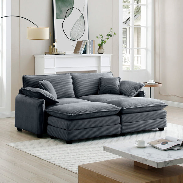 English Elm Two-Seater Theater Sofa In Grey Corduroy With Ottoman – Chic, Space-Saving Comfort For Small Spaces W714S00751-GIGA