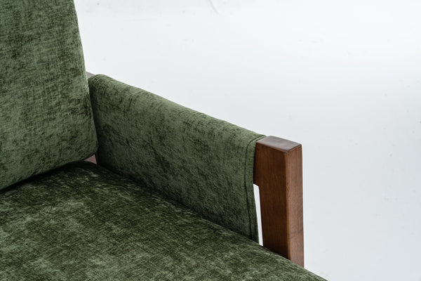 English Elm Mid-Century Solid Wood Accent Chair with Chenille Upholstery, Ergonomic Waist Support, Sturdy 300lb Capacity Green T3903P372383