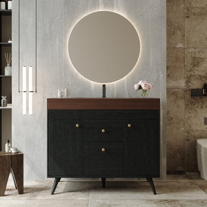 English Elm 36" Freestanding Bathroom Vanity Sintered Stone Top Ceramic Sink Stainless Steel Legs Black,Gold,Walnut,White W3136S00073