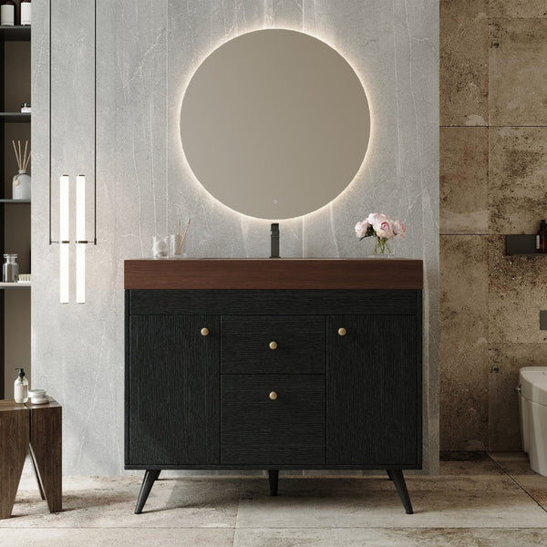 English Elm 36" Freestanding Bathroom Vanity Sintered Stone Top Ceramic Sink Stainless Steel Legs Black,Gold,Walnut,White W3136S00073