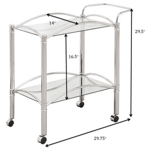 English Elm Porch Chrome 2-Tier Rectangular Glass Shelf Metal Bar Cart with Casters, Sleek Reflective Modern Style B062P328697