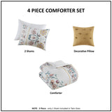 Madison Park Gemma Cottage/Country 4 Piece Floral Comforter Set with Throw Pillow MP10-8284 White/Multi