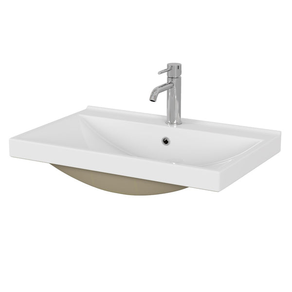 English Elm 24 Inch Thickened Ceramic Vanity Top Glossy White Basin for Small Bathroom Powder Room W3151P374492