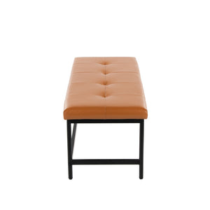 English Elm Bench Upholstered in Faux Leather with Powder Coated Frame for Bedroom or Entryway Black,Camel B202S02135