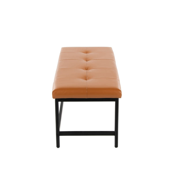 English Elm Bench Upholstered in Faux Leather with Powder Coated Frame for Bedroom or Entryway Black,Camel B202S02135