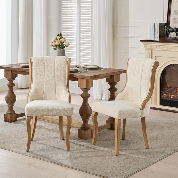 English Elm Snow velvet dining chair with plush breathable upholstery, mid-century wood trim and sculpted legs comfort and style Beige W1143P332691