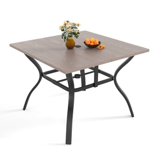 English Elm "vintage Wood Grain Square Iron Patio Dining Table with Umbrella Hole for Outdoor Decks Natural W3979P394119