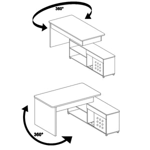 English Elm 55.1''L, Walnut Adjustable L-Shaped Executive Desk with Sliding Door Cabinet, Drawer & Storage Space N843P293669W