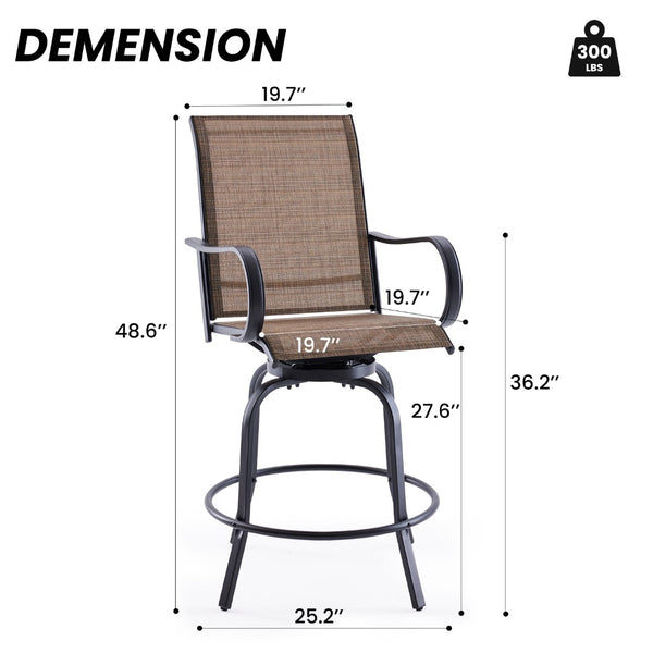 English Elm Patio Swivel Barstools Set of 2 Textilene Mesh Powder Coated Frame All Weather Seating Brown T3623P437331