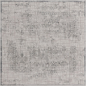 Unique Loom Aberdeen Stanhope Machine Made Border Rug Gray, Beige/Ivory 5' 3" x 5' 3"