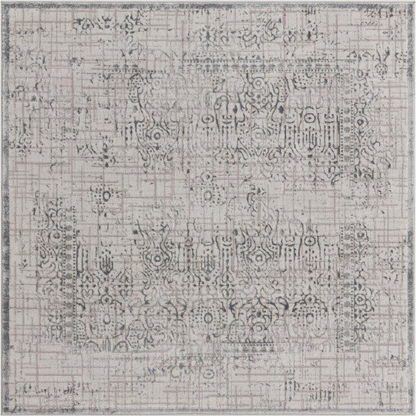 Unique Loom Aberdeen Stanhope Machine Made Border Rug Gray, Beige/Ivory 5' 3" x 5' 3"